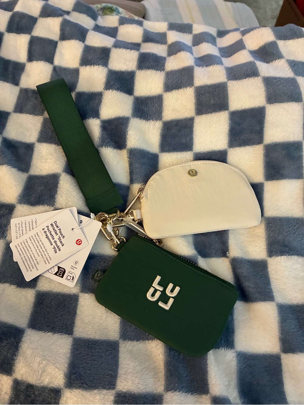 Lululemon dual green and ivory Keychain Pouch Set